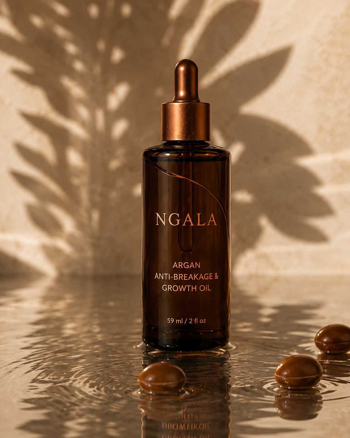 The Argan Anti-Breakage & Growth Oil standing in shallow water